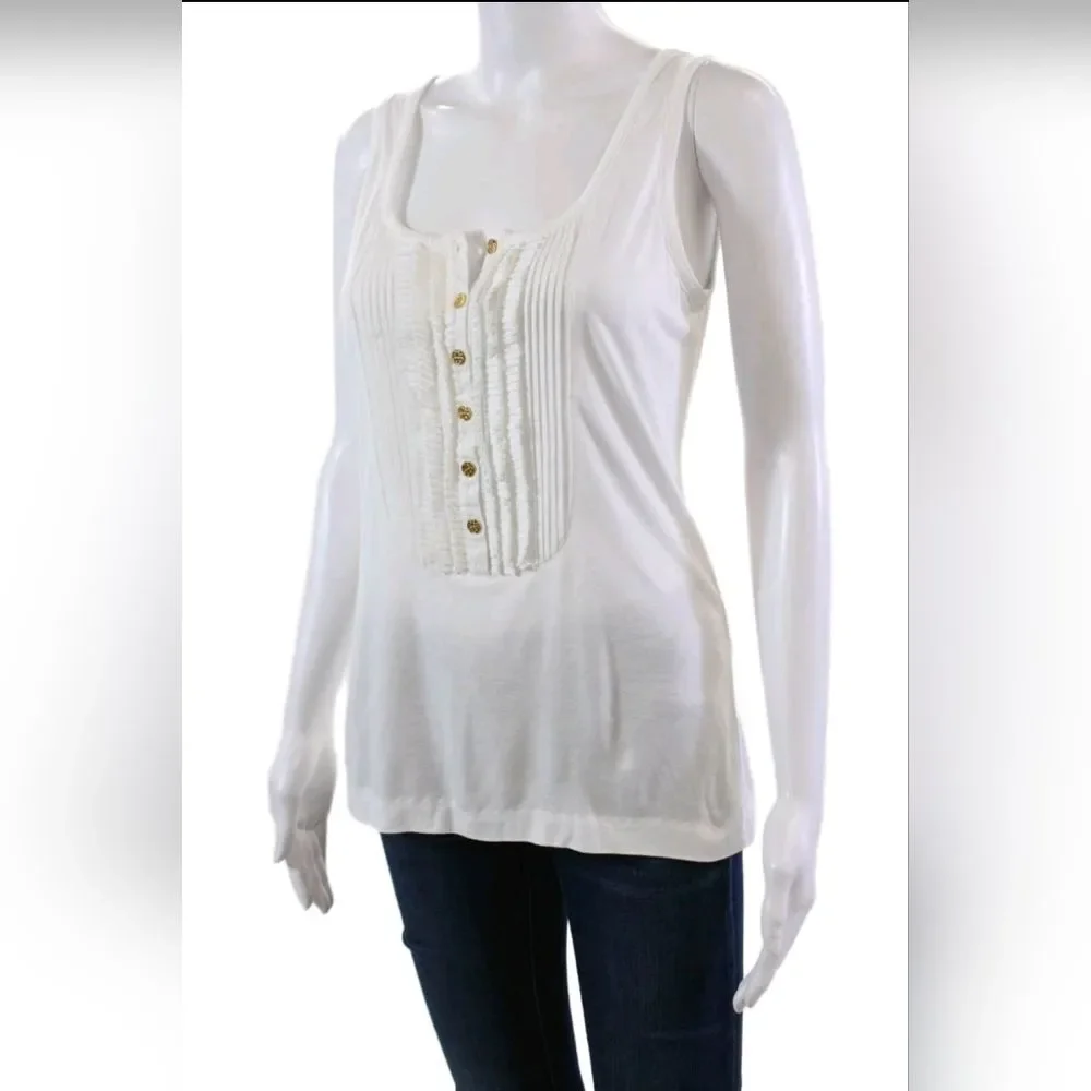 Bundle Tory Burch Pleated Pullover Tank Top + Cardigan Sweater Set White Size S